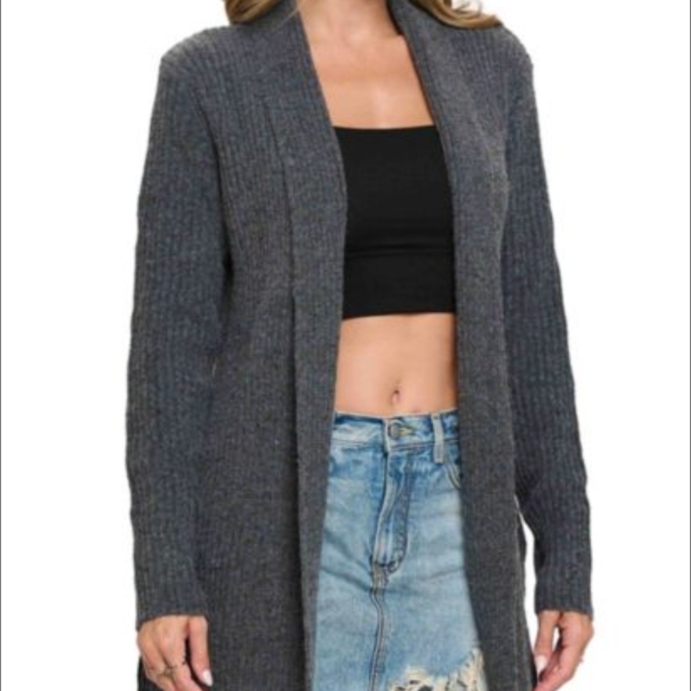 Gray Women's Open Front Cashmere Cardigan Sweater With Packet.Size S
